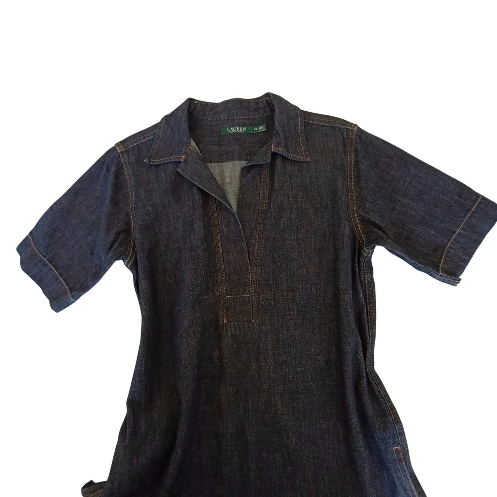 Lauren Ralph Lauren Womens Petite Medium Dark Wash Denim V-Neck Shift Dress PM - Picture 7 of 12